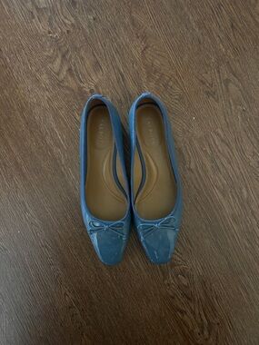 Talbots Blue Patent Square-Toe Ballet Flats with Bow 10